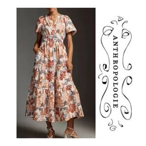 Anthropologie The Somerset Tiered Maxi Dress In Botanical Floral Pattern Size L